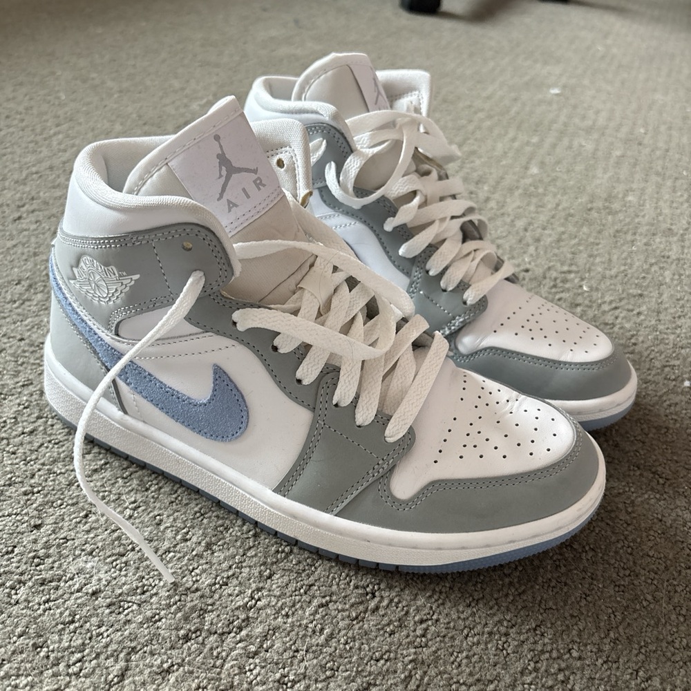 Jordan Women's White and Gray Sneakers with Blue Accents